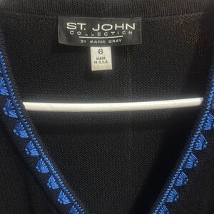 St. John Black Cardigan with Blue Trim